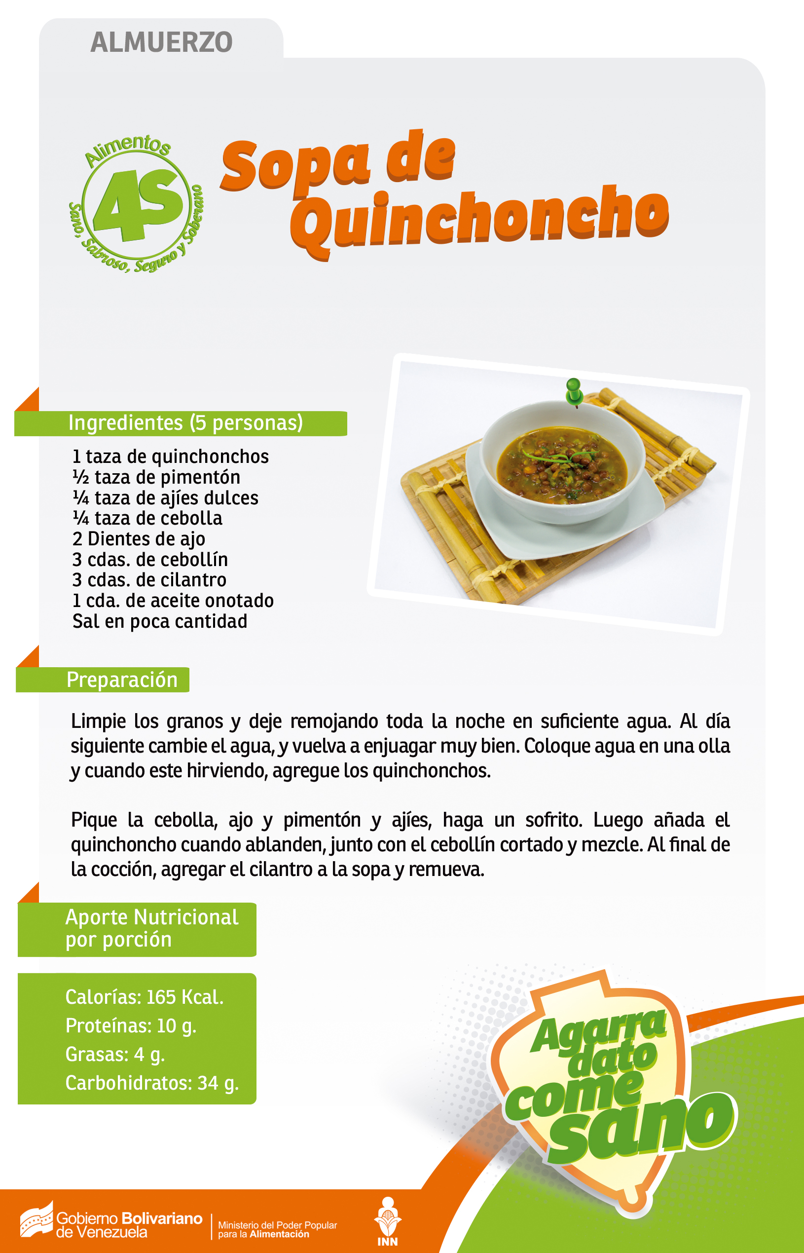 ALMUERZO  sopa de quinchoncho